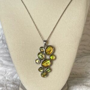 Vintage Lia Sophia green abalone pendant and necklace